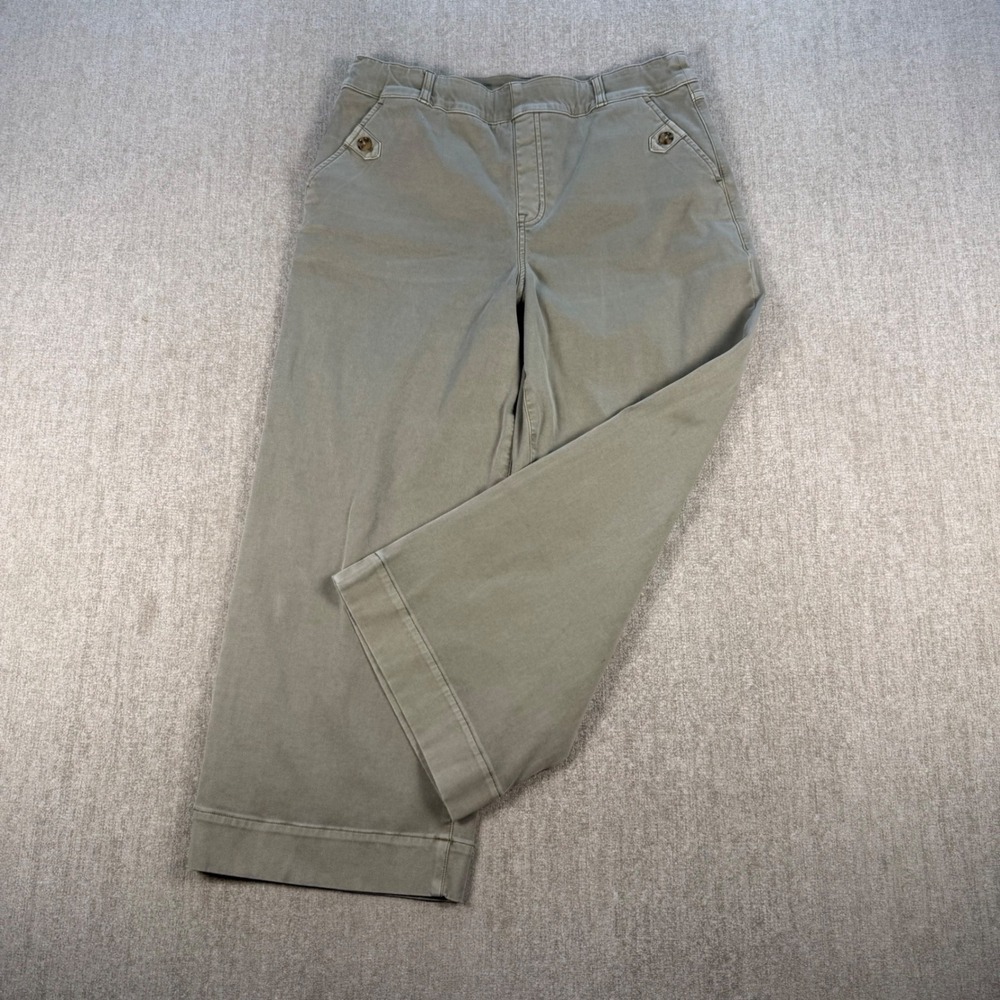 Spanx Wide Leg Crop Pants Womens XL Olive Green Stretch Twill Pull On Trousers